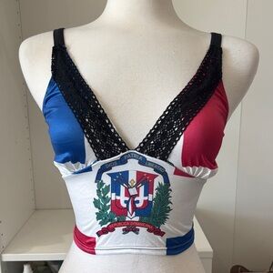 Dominican Flag Colorblock Lace-Trim Bodysuit - Red, Blue & White